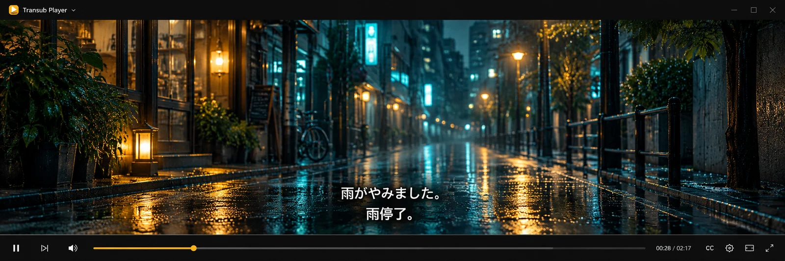 Transub Player 双语字幕播放器概念编辑头图，使用原创街景，非实际版本截图