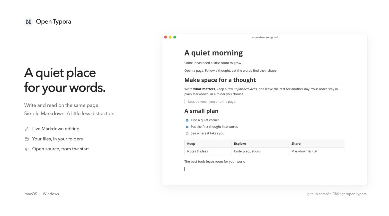 Open Typora 项目提供的 Markdown 即时编辑界面展示