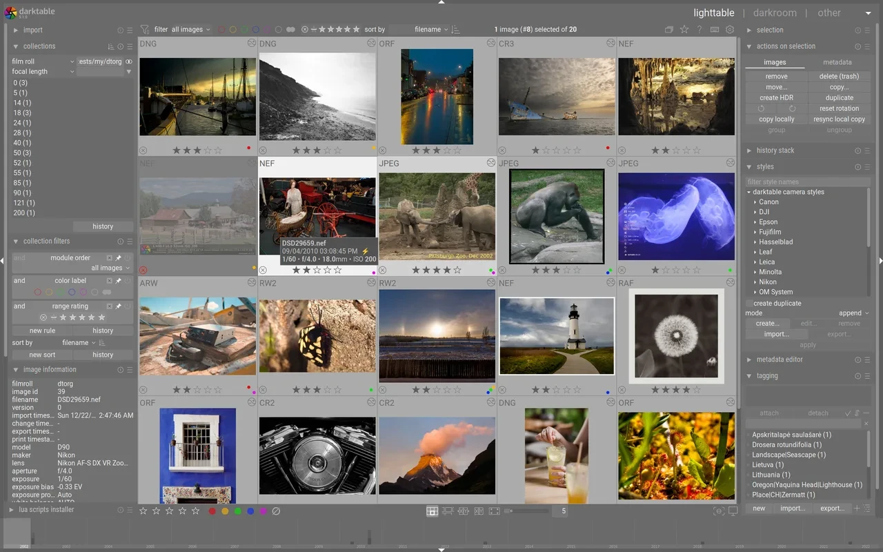 darktable 官方界面：照片管理