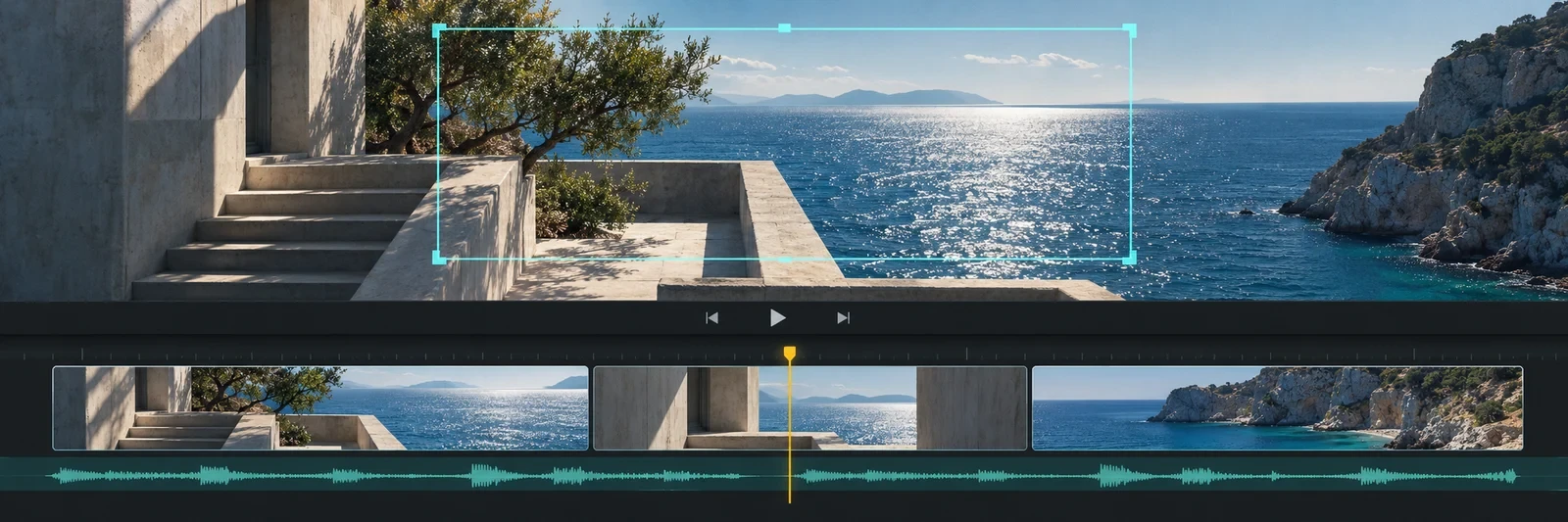 FrameCut 旅行视频裁切与时间线概念配图，原创编辑头图，非软件界面截图